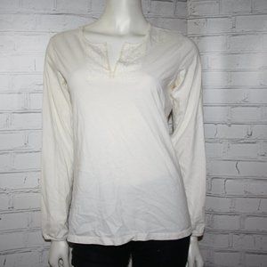 🤍🕊️ Classic Elements White Lace-Trim Blouse · Size M · Long Sleeve